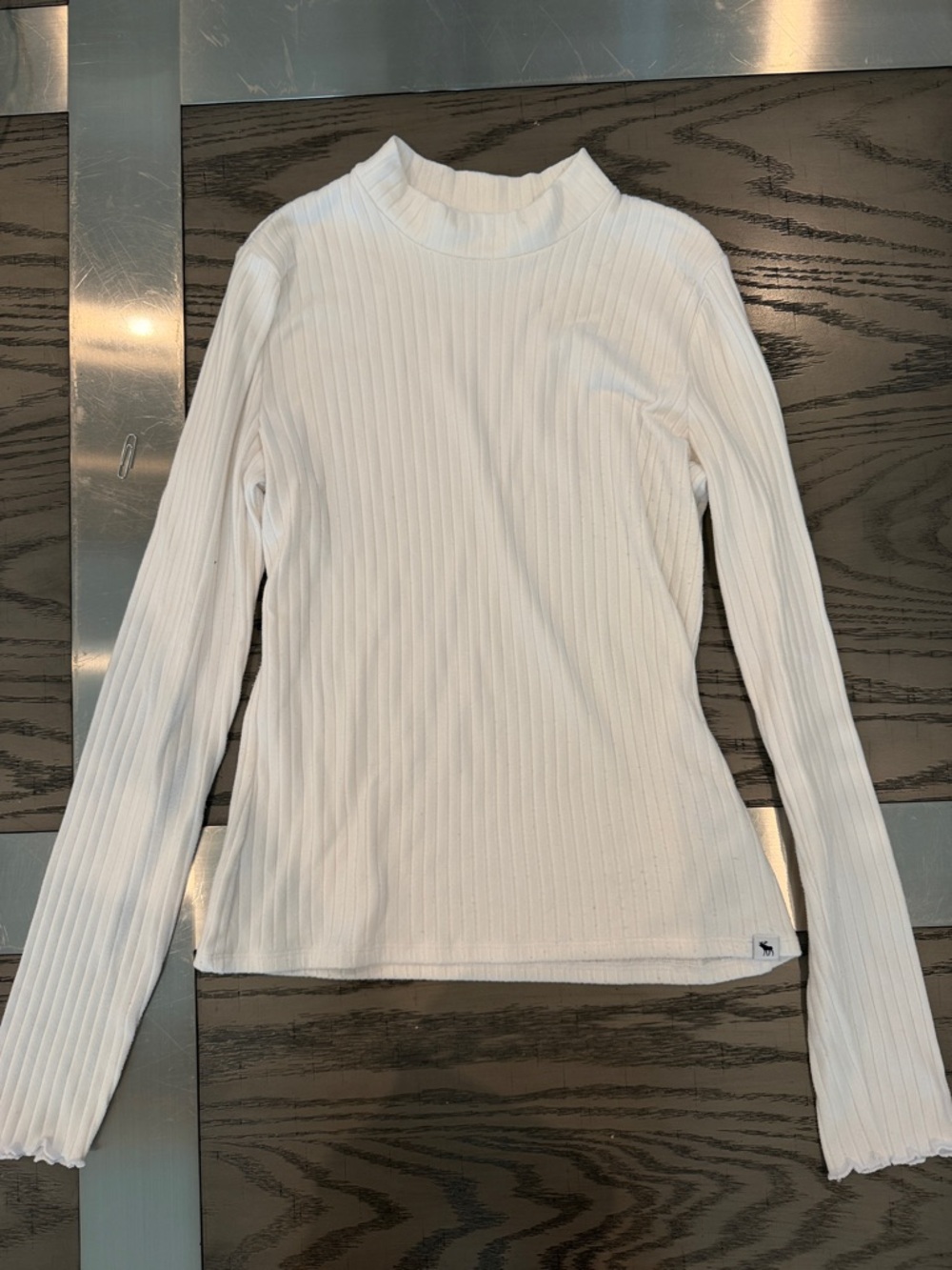 Abercrombie Kids White Ribbed Long-Sleeve Mock Neck Top